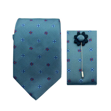 James Adelin Luxury Textured Floral Motif 7.5cm Width Tie/Pocket Square/Lapel Pin Combo Set