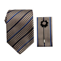 James Adelin Luxury Stripe 7.5cm Width Tie/Pocket Square/Lapel Pin Combo Set