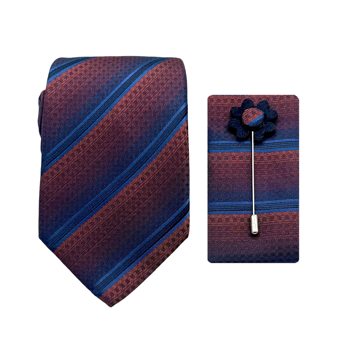 James Adelin Luxury Geometric Stripe 7.5cm Width Tie/Pocket Square/Lapel Pin Combo Set