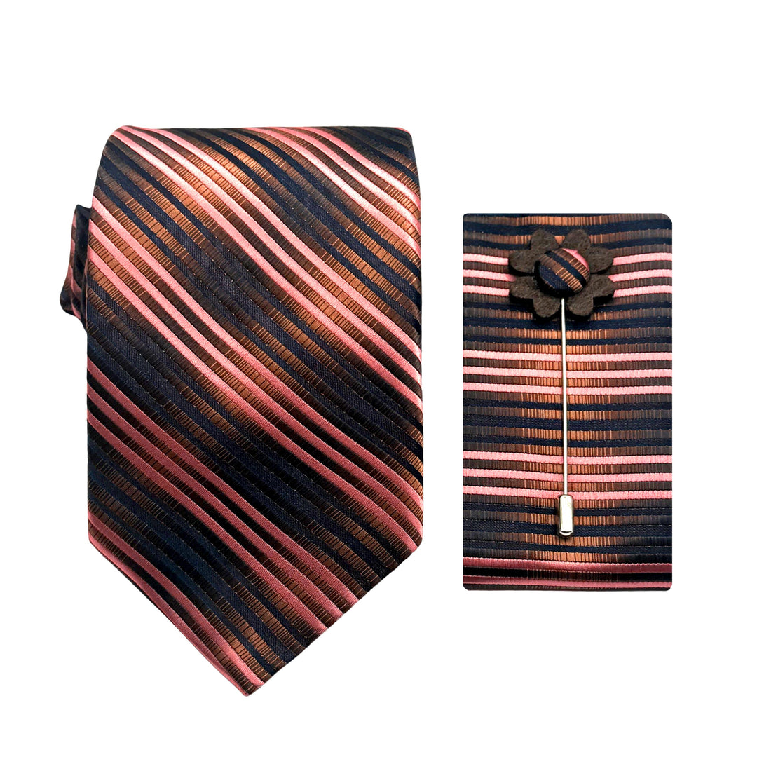 James Adelin Luxury Striped 7.5cm Width Tie/Pocket Square/Lapel Pin Combo Set