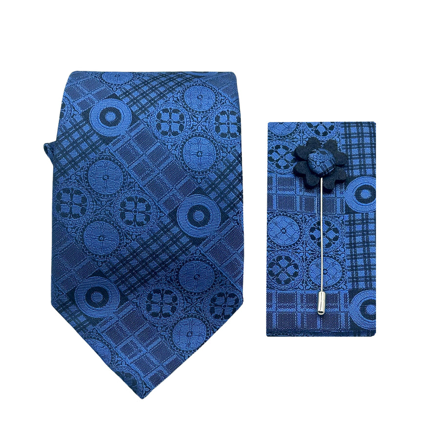 James Adelin Luxury Textured Patchwork 7.5cm Width Tie/Pocket Square/Lapel Pin Combo Set