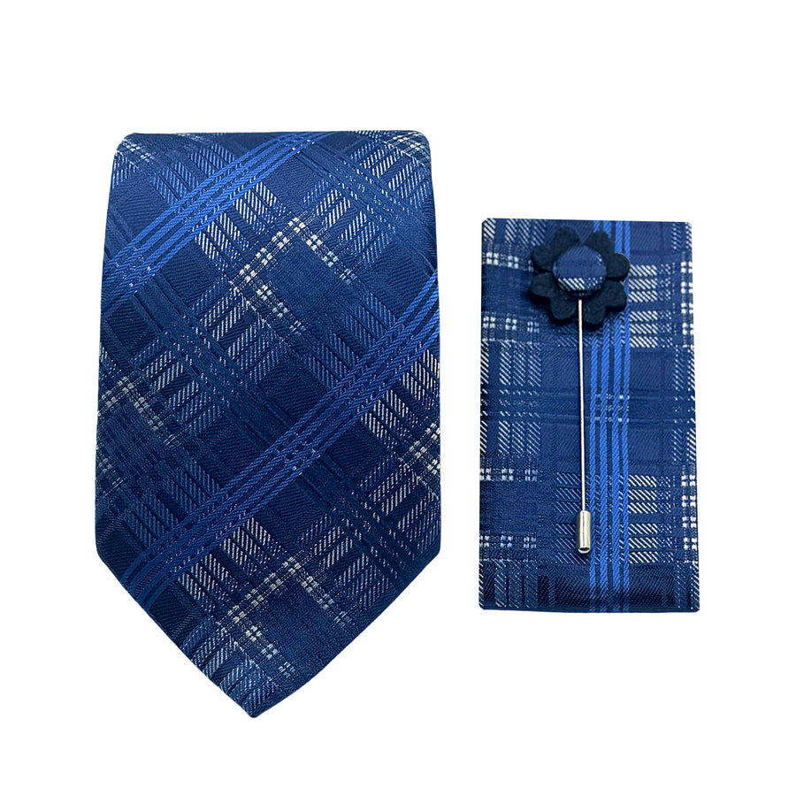 James Adelin Luxury Textured Check 7.5cm Width Tie/Pocket Square/Lapel Pin Combo Set