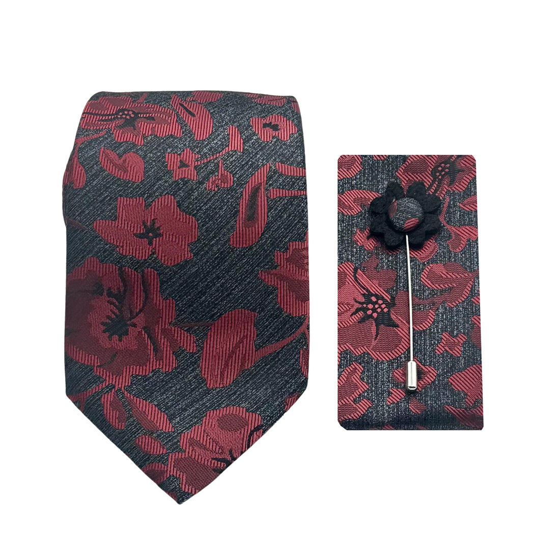 James Adelin Luxury Textured Floral 7.5cm Width Tie/Pocket Square/Lapel Pin Combo Set