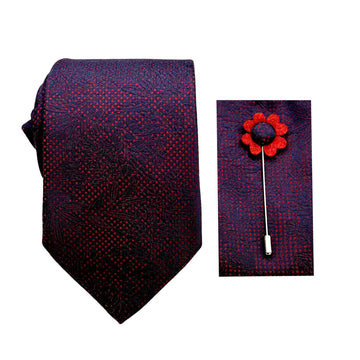 James Adelin Luxury Floral Emboss 7.5cm Width Tie/Pocket Square/Lapel Pin Combo Set