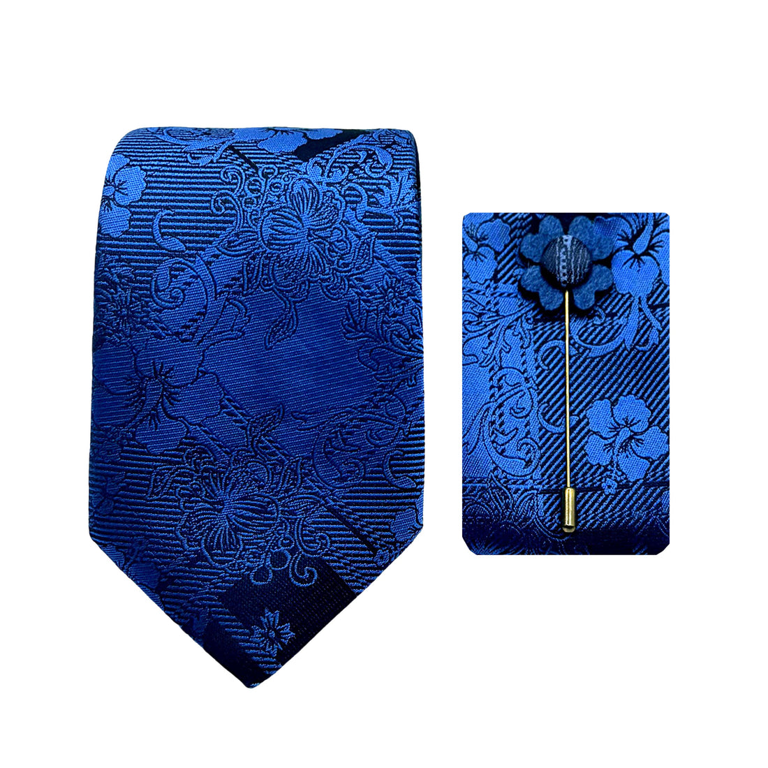 James Adelin Luxury Subtle Floral Check 7.5cm Width Tie/Pocket Square/Lapel Pin Combo Set