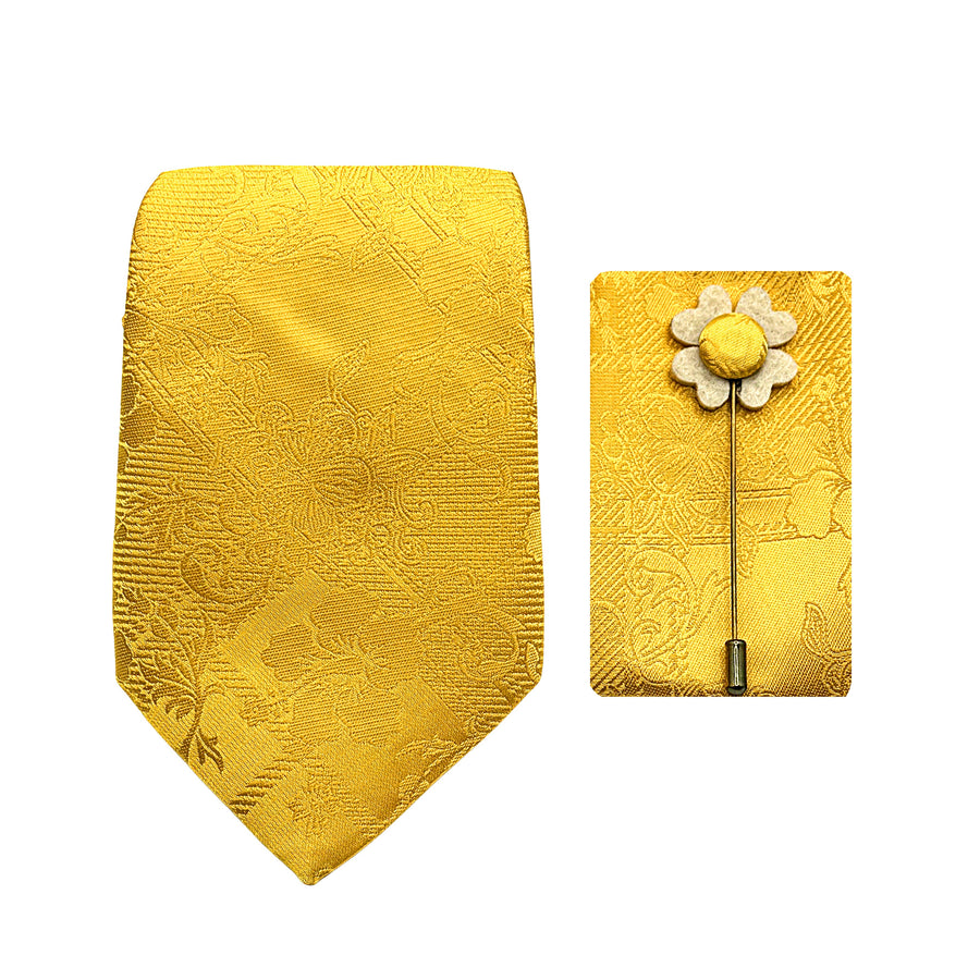 James Adelin Luxury Subtle Floral Check 7.5cm Width Tie/Pocket Square/Lapel Pin Combo Set