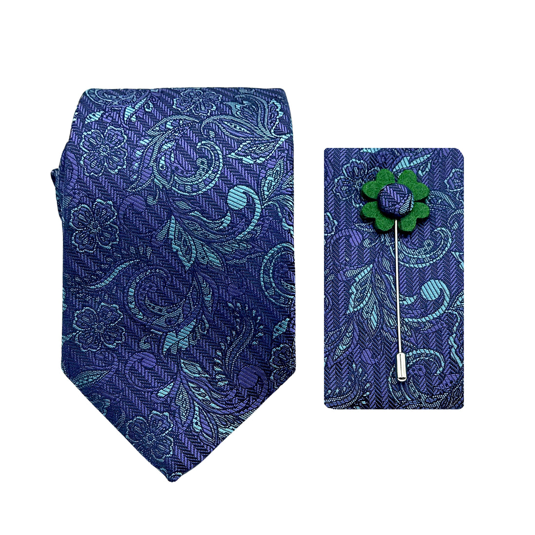 James Adelin Luxury Striped Paisley Floral 7.5cm Width Tie/Pocket Square/Lapel Pin Combo Set