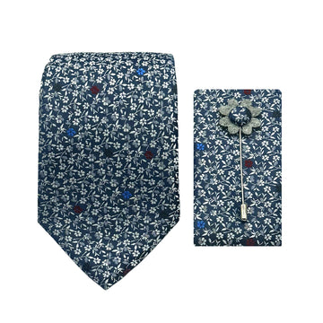 James Adelin Luxury Mini Floral 7.5cm Width Tie/Pocket Square/Lapel Pin Combo Set