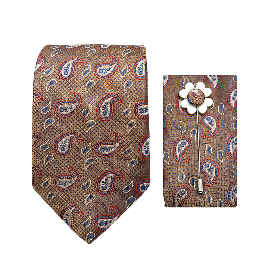 James Adelin Luxury Textured Paisley 7.5cm Width Tie/Pocket Square/Lapel Pin Combo Set