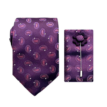 James Adelin Luxury Textured Spotted Paisley 7.5cm Width Tie/Pocket Square/Lapel Pin Combo Set