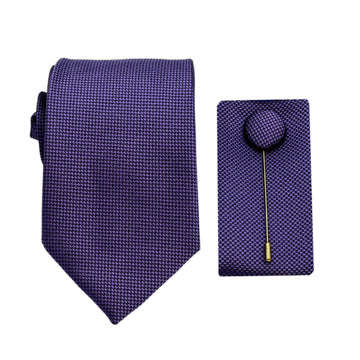 James Adelin Luxury Textured Weave 7.5cm Width Tie/Pocket Square/Lapel Pin Combo Set in Grape