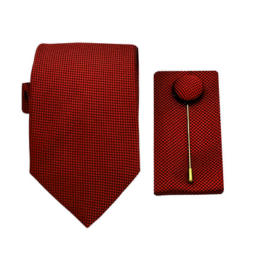 James Adelin Luxury Textured Weave 7.5cm Width Tie/Pocket Square/Lapel Pin Combo Set in Red