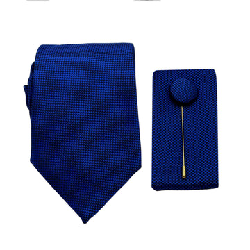 James Adelin Luxury Textured Weave 7.5cm Width Tie/Pocket Square/Lapel Pin Combo Set in Royal