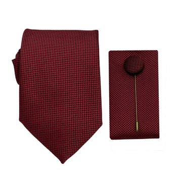James Adelin Luxury Textured Weave 7.5cm Width Tie/Pocket Square/Lapel Pin Combo Set in Claret