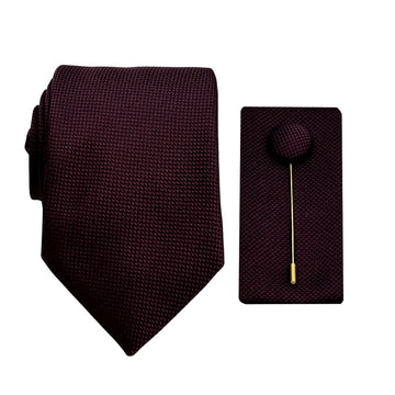 James Adelin Luxury Textured Weave 7.5cm Width Tie/Pocket Square/Lapel Pin Combo Set in Wine