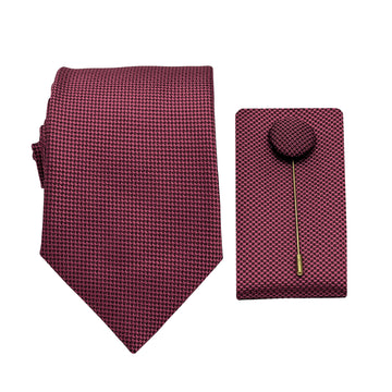 James Adelin Luxury Textured Weave 7.5cm Width Tie/Pocket Square/Lapel Pin Combo Set in Cherry