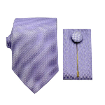 James Adelin Luxury Textured Weave 7.5cm Width Tie/Pocket Square/Lapel Pin Combo Set in Lavender