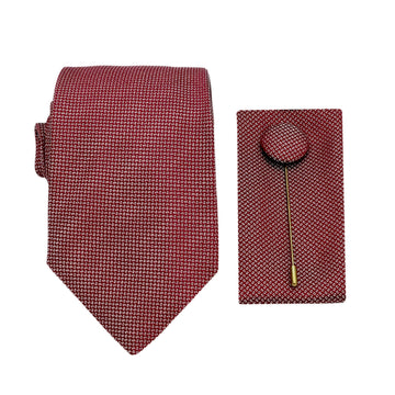 James Adelin Luxury Textured Weave 7.5cm Width Tie/Pocket Square/Lapel Pin Combo Set in Burgundy