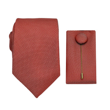 James Adelin Luxury Textured Weave 7.5cm Width Tie/Pocket Square/Lapel Pin Combo Set in Terracotta