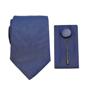 James Adelin Luxury Textured Weave 7.5cm Width Tie/Pocket Square/Lapel Pin Combo Set in Navy