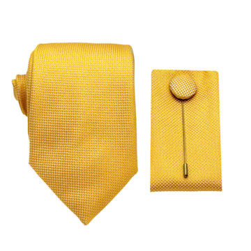 James Adelin Luxury Textured Weave 7.5cm Width Tie/Pocket Square/Lapel Pin Combo Set in Gold