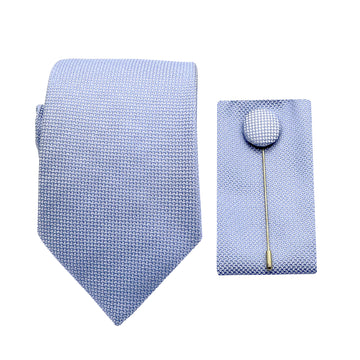 James Adelin Luxury Textured Weave 7.5cm Width Tie/Pocket Square/Lapel Pin Combo Set in Sky Blue