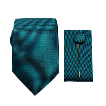 James Adelin Luxury Textured Weave 7.5cm Width Tie/Pocket Square/Lapel Pin Combo Set in Teal