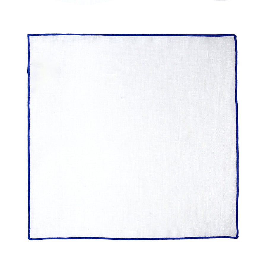 James Adelin Luxury Royal Blue Coloured Border Pure Linen Weave Pocket Square