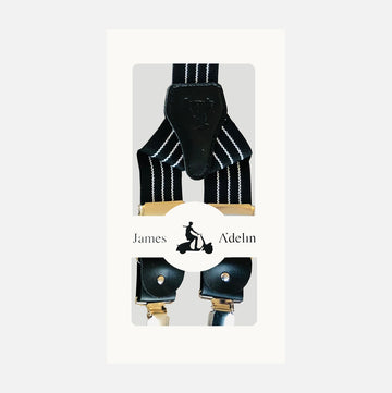 James Adelin Mens Suspenders in Black/White Pin Stripe