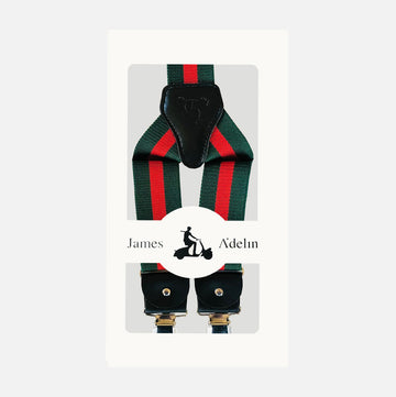 James Adelin Mens Suspenders in Green/Red Bold Stripe