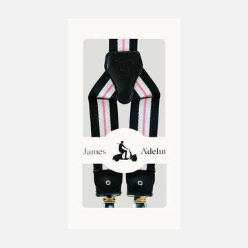 James Adelin Mens Suspenders in Black/White/Pink Bold Stripe