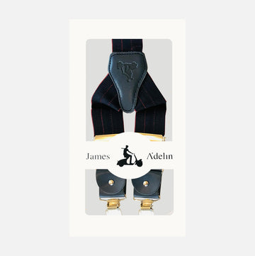 James Adelin Mens Suspenders in Navy/Red Fine Pin Stripe