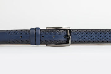James Adelin Mens Leather Belt Dark Blue Platted Weave