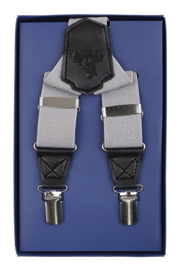 James Adelin Mens Suspenders in Silver Herringbone Weave