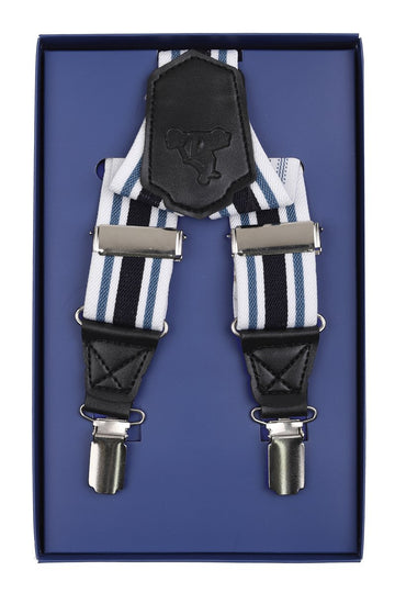 James Adelin Men's Suspenders in White Navy Stripe