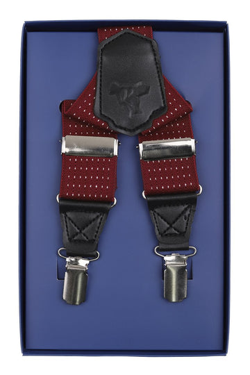 James Adelin Spotted Mens Suspenders in Burgundy and White