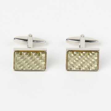 James Adelin Silver and Beige Basket Weave Fibre Optic Cuff Links