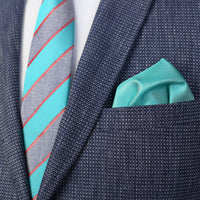 JACQUES MONCLEEF Mens Italian Silk Neck Tie in Turquoise and Grey Striped