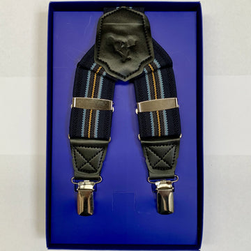James Adelin Mens Suspenders in Navy Blue Stripes