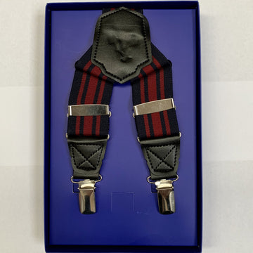 James Adelin Men's Suspender in Navy and Burgundy Stripe