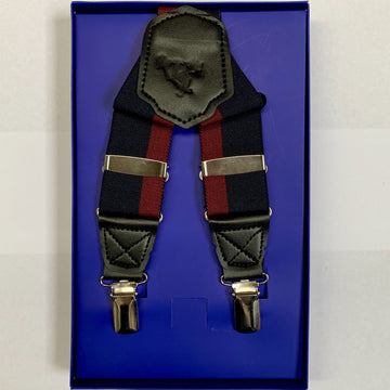 James Adelin Men's Suspenders in Navy and Burgundy Block Stripe