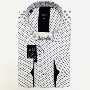 James Adelin Long Sleeve Textured Shirt in White and Navy