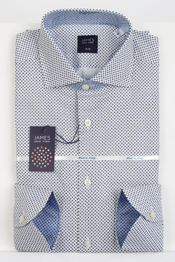 James Adelin Mens Long Sleeve Italian Shirt in White Geometric Textured