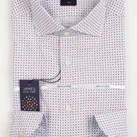 James Adelin Mens Long Sleeve Italian Shirt in White and Red Geometric