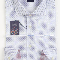 James Adelin Mens Long Sleeve Italian Shirt in White, Navy and Grey Geometric