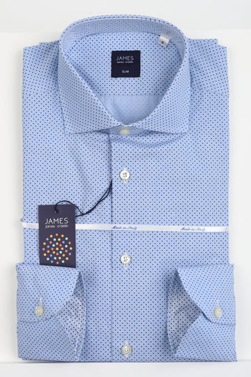 Jimmy Fox Mens Long Sleeve Italian Shirt in Sky Spotted Prince of Wales Check