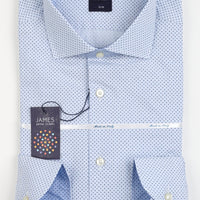 James Adelin Mens Long Sleeve Italian Shirt in Sky Spotted Mini Check