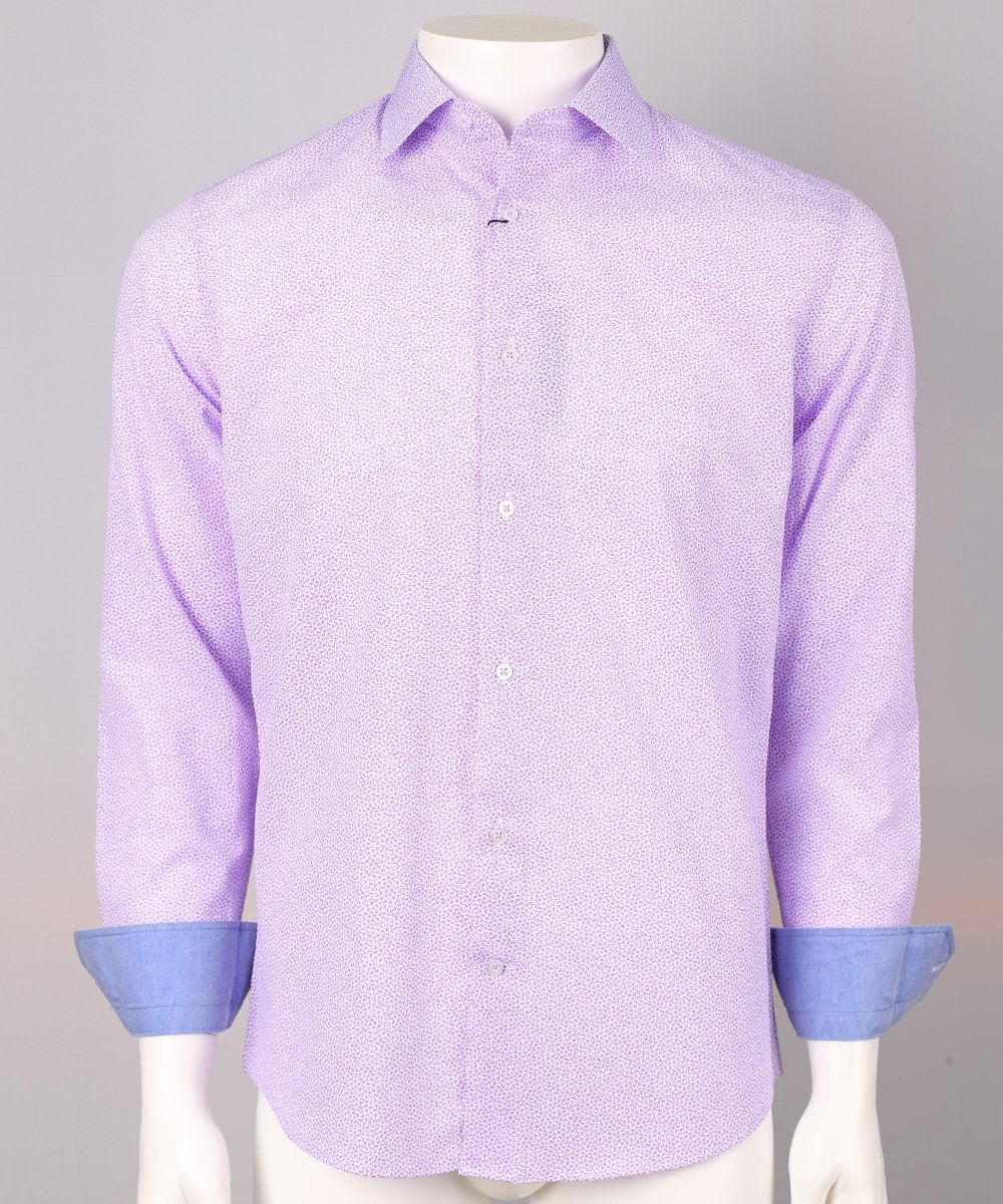 the james adelin lilac long sleeve shirt with contrast inner cuff detail