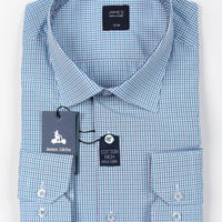 aqua and purple mini gingham check printed mens long sleeve business shirt