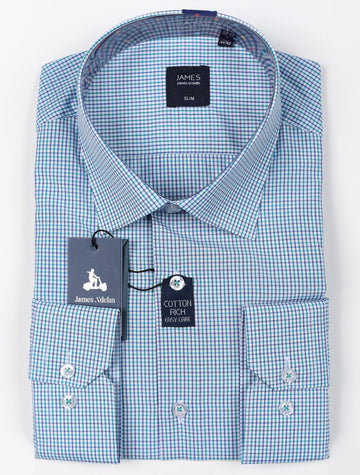 aqua and purple mini gingham check printed mens long sleeve business shirt